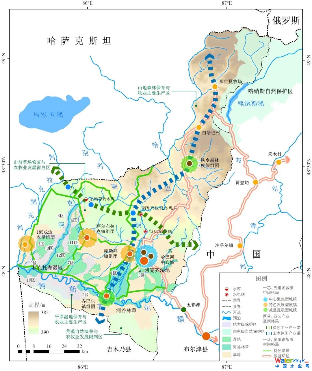 ▲哈巴河生態(tài)經(jīng)濟(jì)空間優(yōu)化布局示意圖
